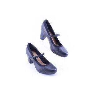 Clarks Brynn Ivy Black Leather Mary Jane Pumps Block Heels Comfort Sz 8.5M